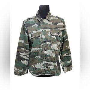 JCrew Camo heavy canvas shirt jacket - size petite large - excellent condition